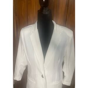 NY Collection 3/4 Sleeve Scuba Crepe White Jacket, Size Petite Large